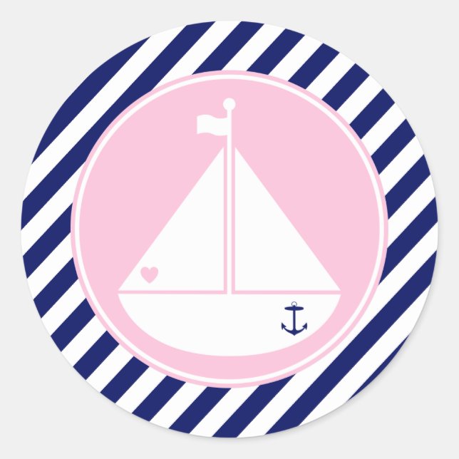 Blaue und rosa Sailboat Runder Aufkleber (Vorderseite)
