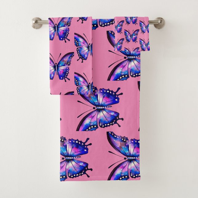 Blaue und rosa Schmetterling Badhandtuch Set (Insitu)