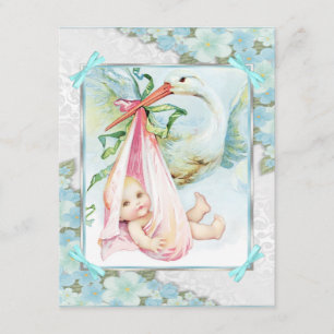 Blaue und rosa Storch-Baby-Party Einladung