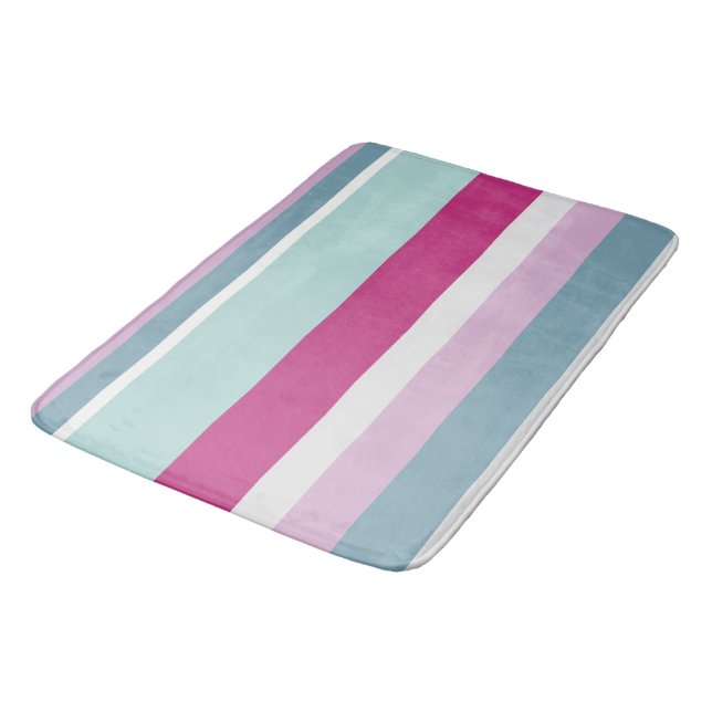 Blaue und rosa Streifen Badematte (Schrägansicht)