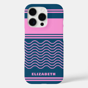 Blaue und rosa Streifen Muster Personalisiert iPhone 16 Pro Hülle
