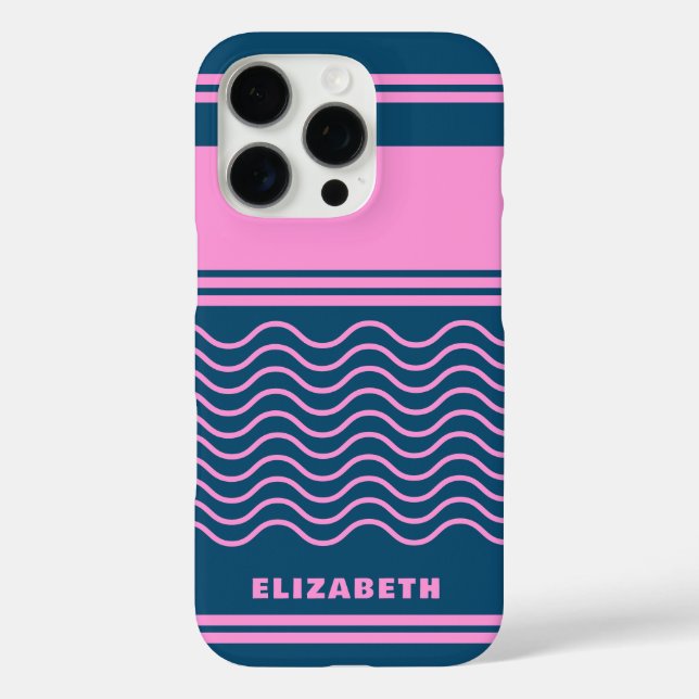 Blaue und rosa Streifen Muster Personalisiert iPhone 16 Pro Hülle (Rückseite)