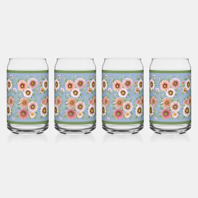 Blaue und rosa Tätige Botanische Kunst Dosenglas (Vorderseite)