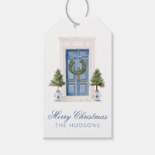 Blaue und rosa traditionelle Weihnachtstür Geschenkanhänger