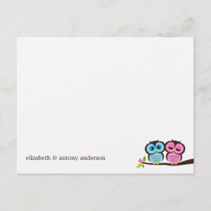 Blaue und rosa Wedding Eulen Einladung