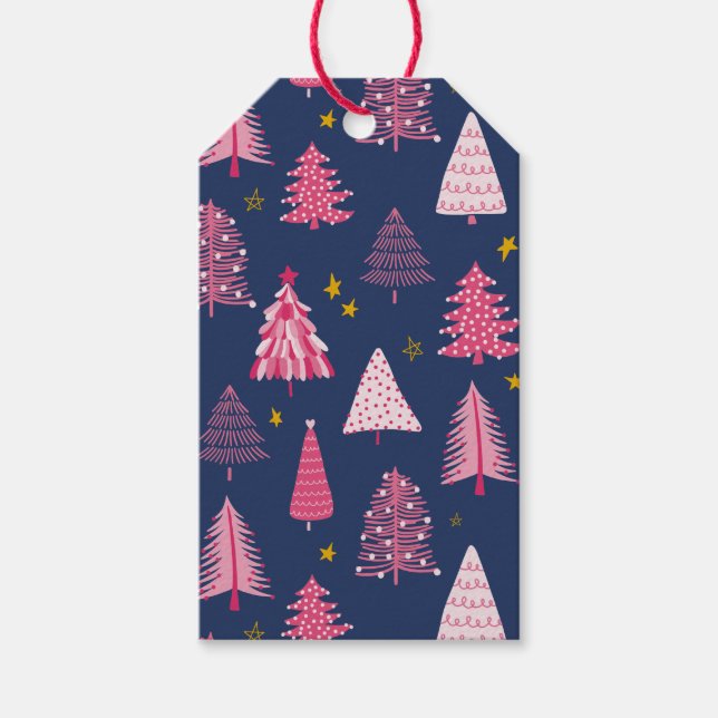 Blaue und rosa Weihnachtsbaummuster Geschenkanhänger (Vorderseite)