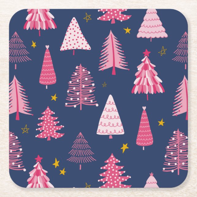 Blaue und rosa Weihnachtsbaummuster Rechteckiger Pappuntersetzer (Vorderseite)