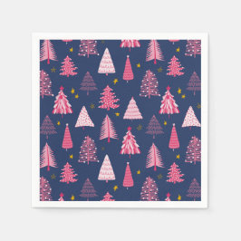 Blaue und rosa Weihnachtsbaummuster Serviette