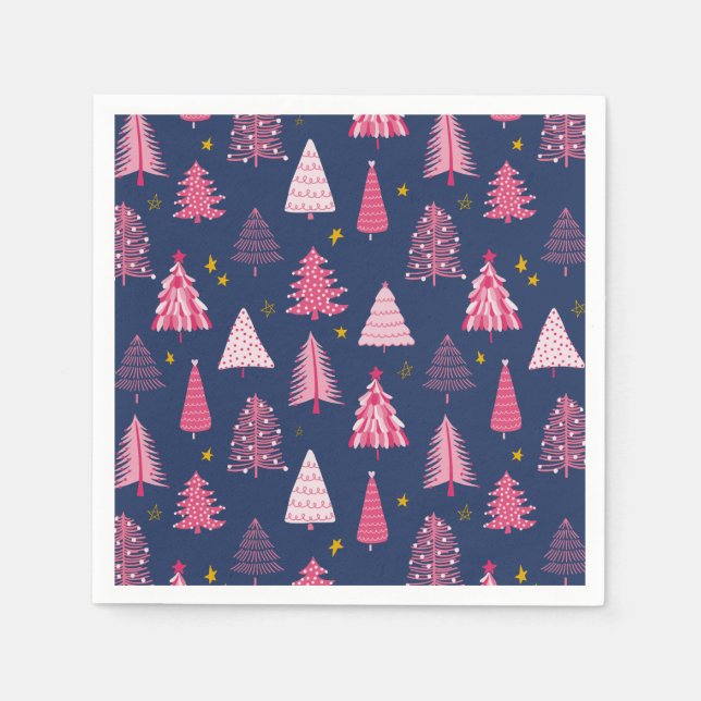 Blaue und rosa Weihnachtsbaummuster Serviette (Vorderseite)