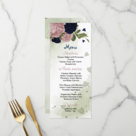 Blaue und rosafarbene Blume Hochzeitsmenü Menükarte