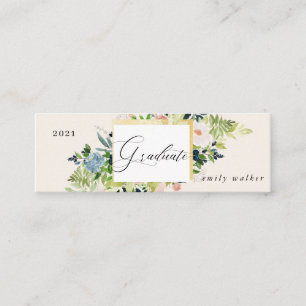 blaue und rosafarbene florale Abschluss-Name-Karte Mini Visitenkarte