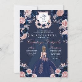 Blaue und rosafarbene Prinzessin Burg Quinceañera Einladung