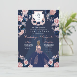 Blaue und rosafarbene Prinzessin Burg Quinceañera Einladung