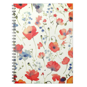 Blaue und rote Aquarellblumen Notizblock