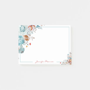 Blaue und rote Aquarellblumen personalisiert Post-it Klebezettel