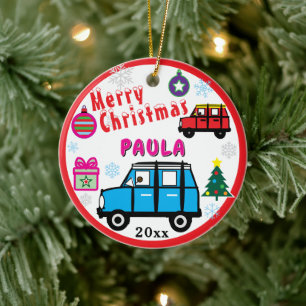 Blaue und rote Autos FOTO NAME Keramik Ornament