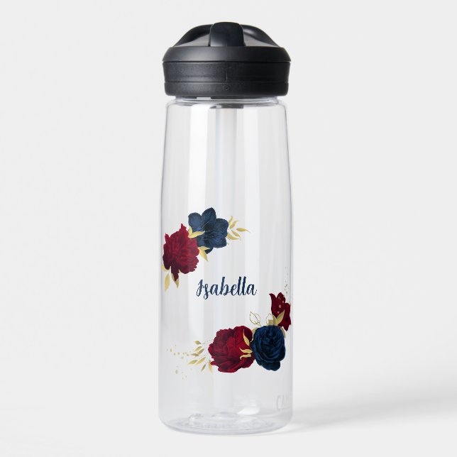 Blaue und rote Blume Trinkflasche (Vorne)