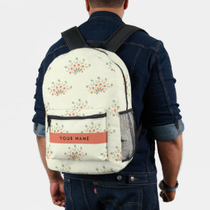 Blaue und rote Blumen, Rot, Ihr Name Bedruckter Rucksack