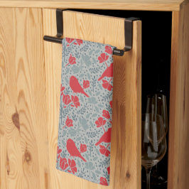 Blaue und rote Ditzy Floral Birds Geschirrtuch