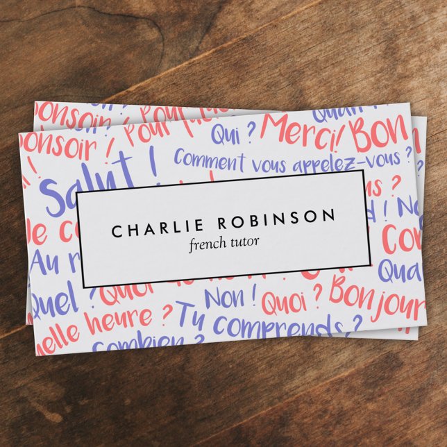 blaue und rote französische Lernkarte Visitenkarte (Von Creator hochgeladen)