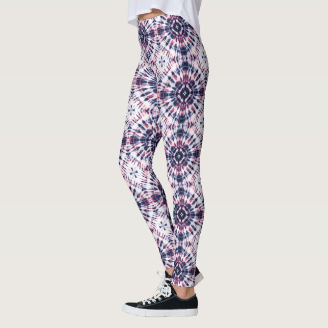 Blaue und rote Gefärbte Krawatte Leggings (Links)