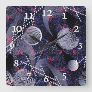 Blaue und rote geometrische Abstraktion. Quadratzo Quadratische Wanduhr