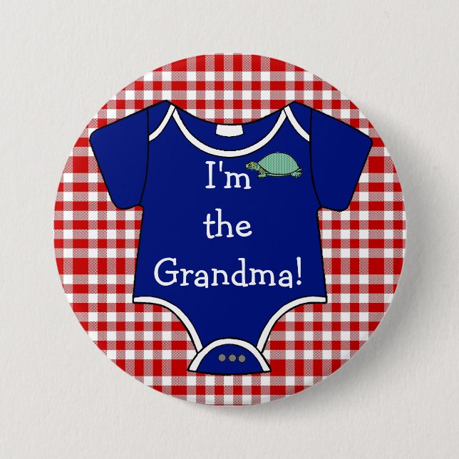 Blaue und rote Gingham-Schildkröte bin ich die Button (Vorderseite)