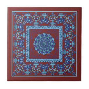 Blaue und rote Keramik Fliese