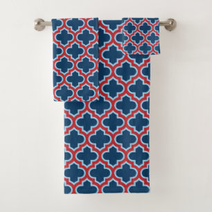 Blaue und rote marokkanische Trellis, Gitter, Quat Badhandtuch Set