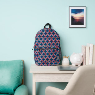 Blaue und rote marokkanische Trellis, Gitter, Quat Bedruckter Rucksack