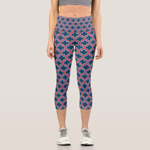 Blaue und rote marokkanische Trellis, Gitter, Quat Capri Leggings