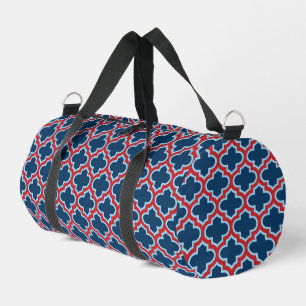 Blaue und rote marokkanische Trellis, Gitter, Quat Duffle Bag