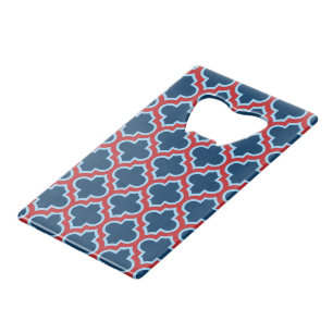 Blaue und rote marokkanische Trellis, Gitter, Quat Geldbeutel Flaschenöffner