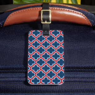 Blaue und rote marokkanische Trellis, Gitter, Quat Gepäckanhänger