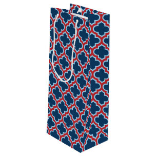 Blaue und rote marokkanische Trellis, Gitter, Quat Geschenktüte Für Weinflaschen