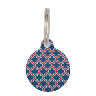 Blaue und rote marokkanische Trellis, Gitter, Quat Haustiermarke