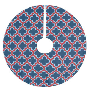 Blaue und rote marokkanische Trellis, Gitter, Quat Polyester Weihnachtsbaumdecke