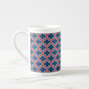 Blaue und rote marokkanische Trellis, Gitter, Quat Prozellantasse