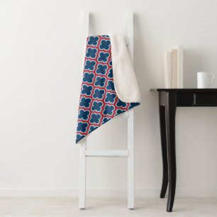 Blaue und rote marokkanische Trellis, Gitter, Quat Sherpadecke