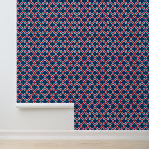 Blaue und rote marokkanische Trellis, Gitter, Quat Tapete