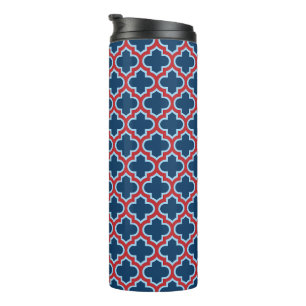 Blaue und rote marokkanische Trellis, Gitter, Quat Thermosbecher