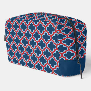 Blaue und rote marokkanische Trellis, Gitter, Quat Waschbeutel
