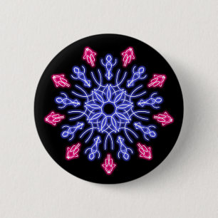 Blaue und rote Neonblume Button
