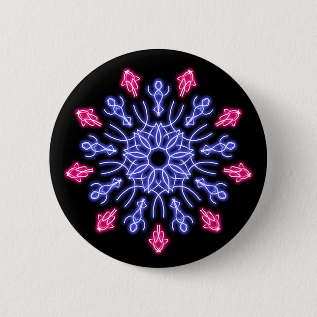 Blaue und rote Neonblume Button (Vorderseite)