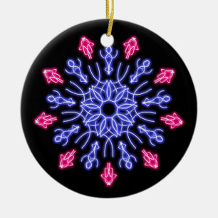 Blaue und rote Neonblume Keramik Ornament