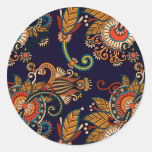 Blaue und rote Paisley-Muster Runder Aufkleber