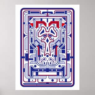 Blaue und Rote Retro-Futuristische Abstraktion Poster