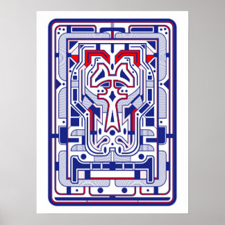 Blaue und Rote Retro-Futuristische Abstraktion Poster
