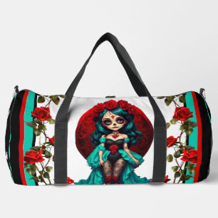 Blaue und Rote Rosen Zucker-Schädel Duffle Bag