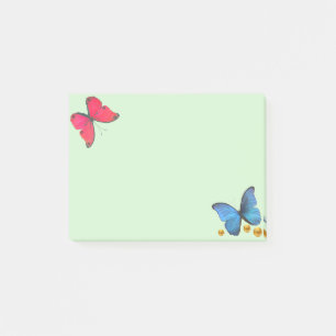 Blaue und rote Schmetterlinge & goldene Konfetti-P Post-it Klebezettel